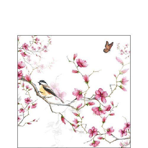 Servietten Bird & Blossom White FSC Mix 25x25cm