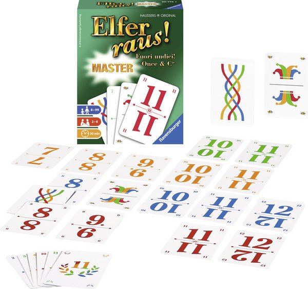 Elfer raus Master, d/f/i 8-99 Jahre, 2-6 Spieler, Kartenlegespiel, 30 Min.