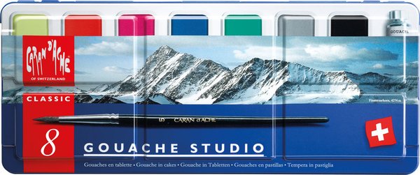 CARAN D'ACHE Gouache Studio Tabletten in Metallschachtel 8er
