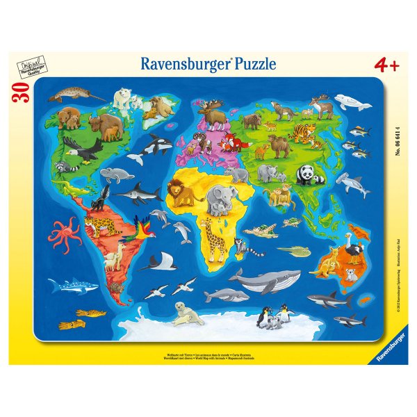 Puzzle Weltkarte mit Tieren