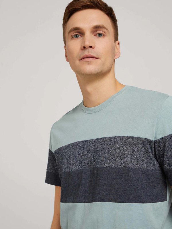 Tom Tailor - Mehrfarbiges T-Shirt mit Streifenmuster in Melange Optik