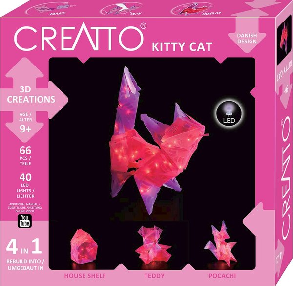 Creatto Katze / Kitty Cat, d/f/i 3D Bauset 4 in 1, 66 Teile, 40 LED-Lichter, ab 9 Jahren
