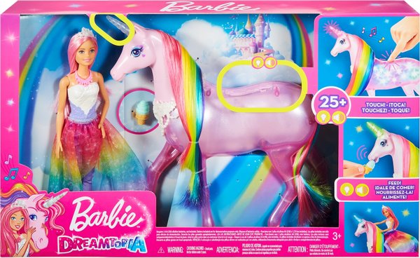 Barbie DT Zauberlicht Einhorn Dreamtopia, mit Puppe, Batt. 3xAA inkl., ab 3 J.