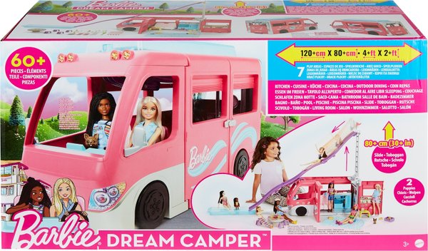 Barbie Super Abenteuer Camper Spielfläche 120x80 cm, Rutsche, Badezimmer, Zubehör, ab 3 Jahren